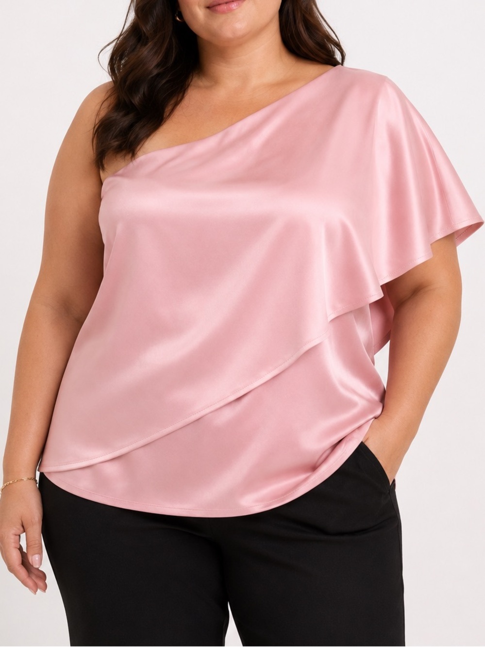 ✨ White House Black Market Pink One-Shoulder Shimmer Top | Size Large ✨